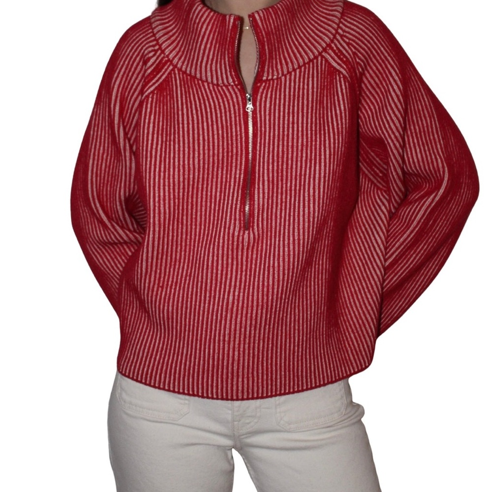 Zenana Outfitters Red Striped Sweater
